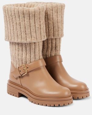 Gianvito Rossi Thurso Leather-Trimmed Sock Boots - Brown