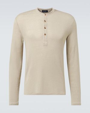 Thom Sweeney Linen-Blend Henley Shirt - Natural