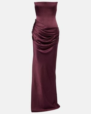 Alex Perry Draped Crepe Satin Corset Gown - Purple