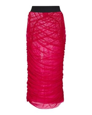 Dries Van Noten Ruched Mesh Midi Skirt - Red