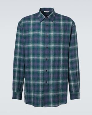 AURALEE Checked Wool Shirt - Blue