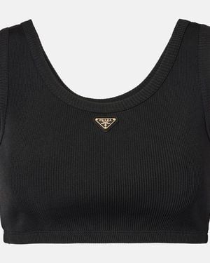 Prada Ribbed Jersey Crop Top - Black