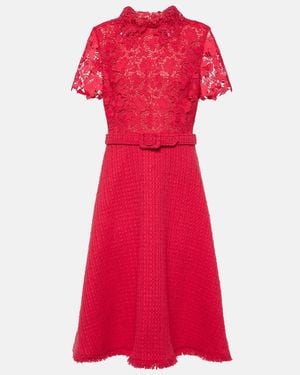 Oscar de la Renta Gardenia Guipure And Tweed Midi Dress - Red