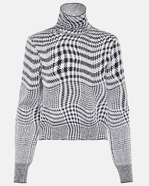 Burberry Houndstooth Wool-Blend Turtleneck Sweater - White