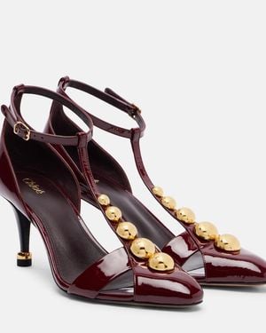 Chloé Cleia 70 Studded Patent Leather Pumps - Brown