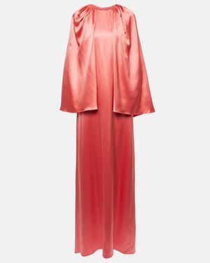 Monique Lhuillier Caped Silk Satin Gown - Red