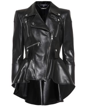 McQueen Lederjacke mit Schößchen - Schwarz
