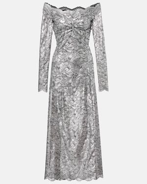 Rabanne Metallic-Effect Lace Maxi Dress - Gray