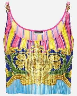Versace Medusa Palm Springs Plisse Crop Top - Blue