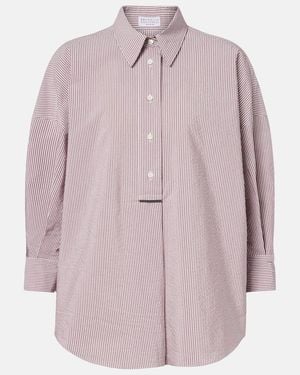 Brunello Cucinelli Striped Cotton-Blend Shirt - Pink