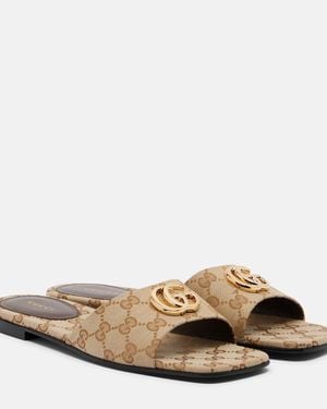 Gucci Double G Gg Canvas Slides - Brown