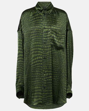 Balenciaga Cocoon Printed Oversized Silk Satin Shirt - Green