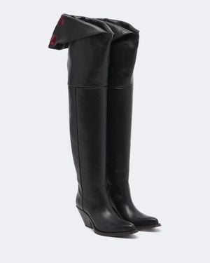 Chloé Azelan Embroidered Leather Over-The-Knee Boots - Black