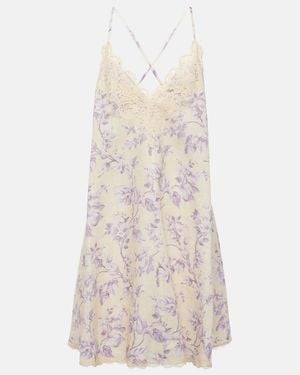 Zimmermann Mini Linen Dress With Lace Trim - Natural