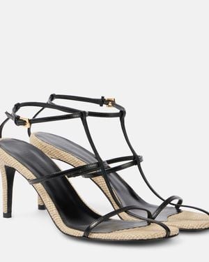 KHAITE Cage 75 Leather Raffia-Trimmed Sandals - Black