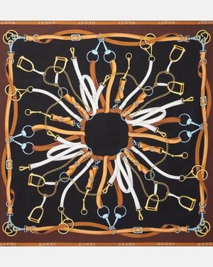 Gucci Printed Silk Twill Scarf - Metallic