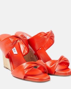 Aquazzura Twist Leather Wedge Sandals - Red