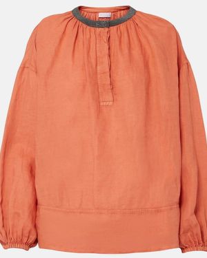 Brunello Cucinelli Monili Linen And Cotton Top - Orange