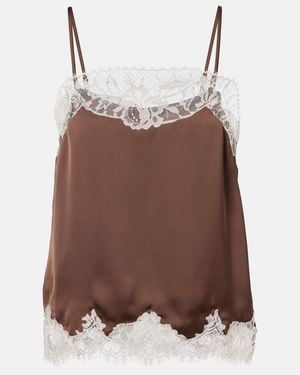 Faithfull the Brand Lace-Trimmed Satin Top - Brown