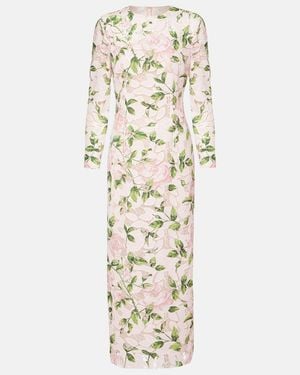 Oscar de la Renta Floral Guipure Lace Maxi Dress - Natural