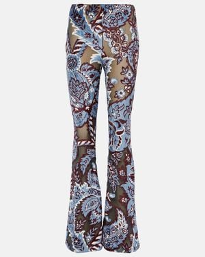 Etro Floral Velvet Jacquard Flared Pants - Blue