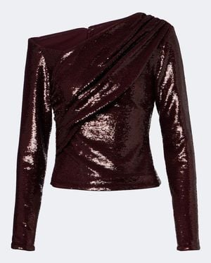 Roland Mouret Draped Sequined Asymmetric Top - Brown