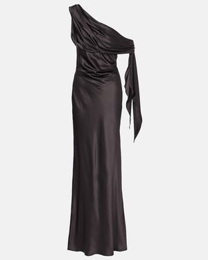 The Sei Draped One-Shoulder Silk Satin Gown - Black