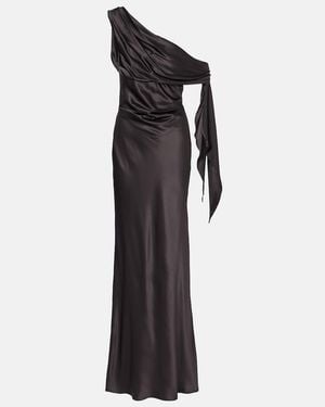 The Sei Draped One-Shoulder Silk Satin Gown - Black