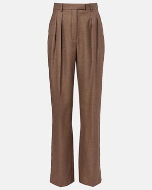 Loro Piana Chad Pleated Cashmere And Silk Wide-Leg Pants - Brown