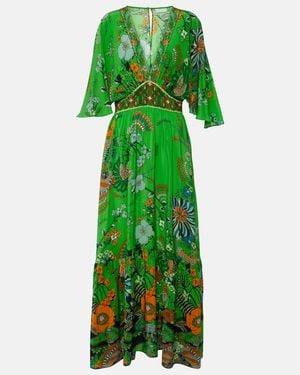 CAMILLA Embellished Floral Silk Maxi Dress - Green