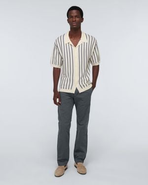 King & Tuckfield Striped Knitted Camp-collar Shirt - White