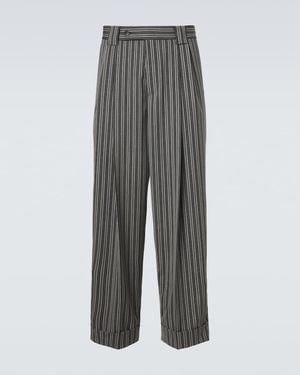 Versace Striped Virgin Wool Straight Pants - Gray