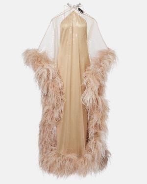Taller Marmo Sza Sza Disco Feather-Trimmed Kaftan - Natural