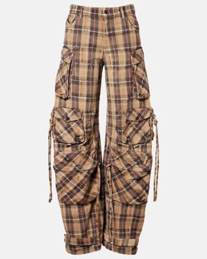 The Attico Checked Cotton Flannel Cargo Pants - Natural