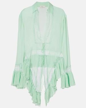 Blumarine Lace-Trimmed Sheer Georgette Shirt - Green