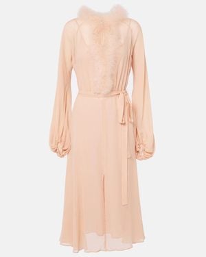 Blumarine Georg Feather-Trimmed Midi Dress - Pink