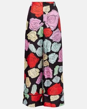 Marni Silk Trousers With Floral Motif - Red