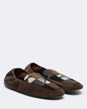 KHAITE Zoe Patchwork Suede And Leather Slip-On Shoes - Brown