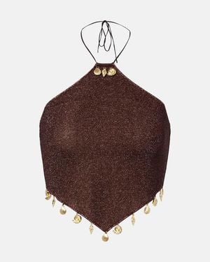 Oséree Lumiere Beaded Halterneck Top - Brown