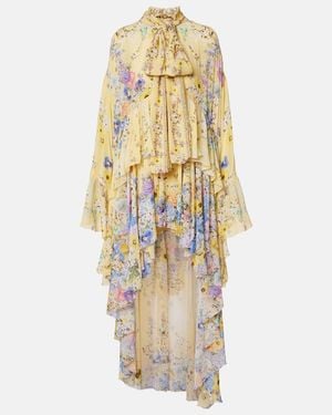 CAMILLA Embellished Asymmetric Silk Georgette Maxi Dress - Metallic
