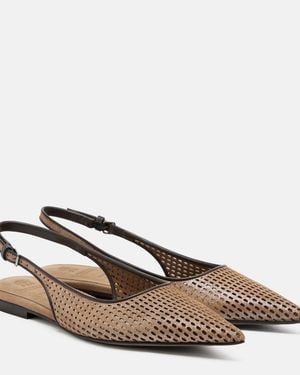 Brunello Cucinelli Perforated Leather Slingback Flats - Brown