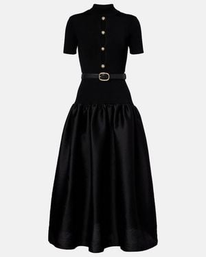 Self-Portrait Belted Keyhole Cutout Taffeta Midi Dress - Black