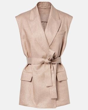 Brunello Cucinelli Belted Linen-Blend Vest - Natural