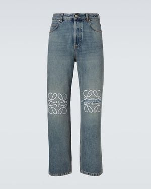 Loewe Anagram Embroidered Wide-Leg Jeans - Blue