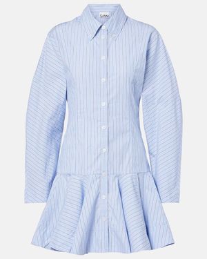 Ganni Striped Cotton Shirt Dress - Blue