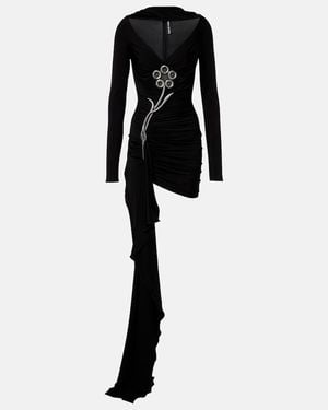 David Koma Embellished Draped Jersey Minidress - Black