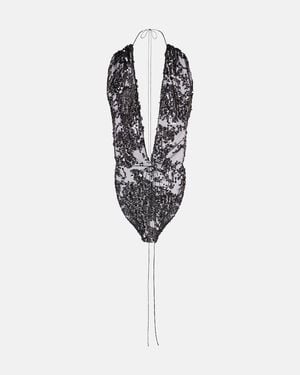 Victoria Beckham Sequined Halterneck Tulle Bodysuit - White