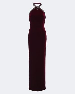 Self-Portrait Embellished Halterneck Velvet Gown - Purple