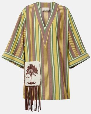 ALÉMAIS Clover Embroidered Striped Cotton Minidress - Green
