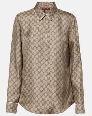 Gucci Printed Silk Twill Shirt - Brown